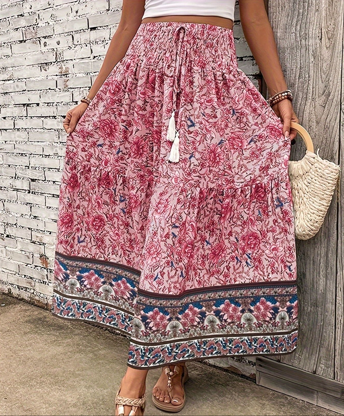 Women’s Floral Elastic Waist Maxi Skirt