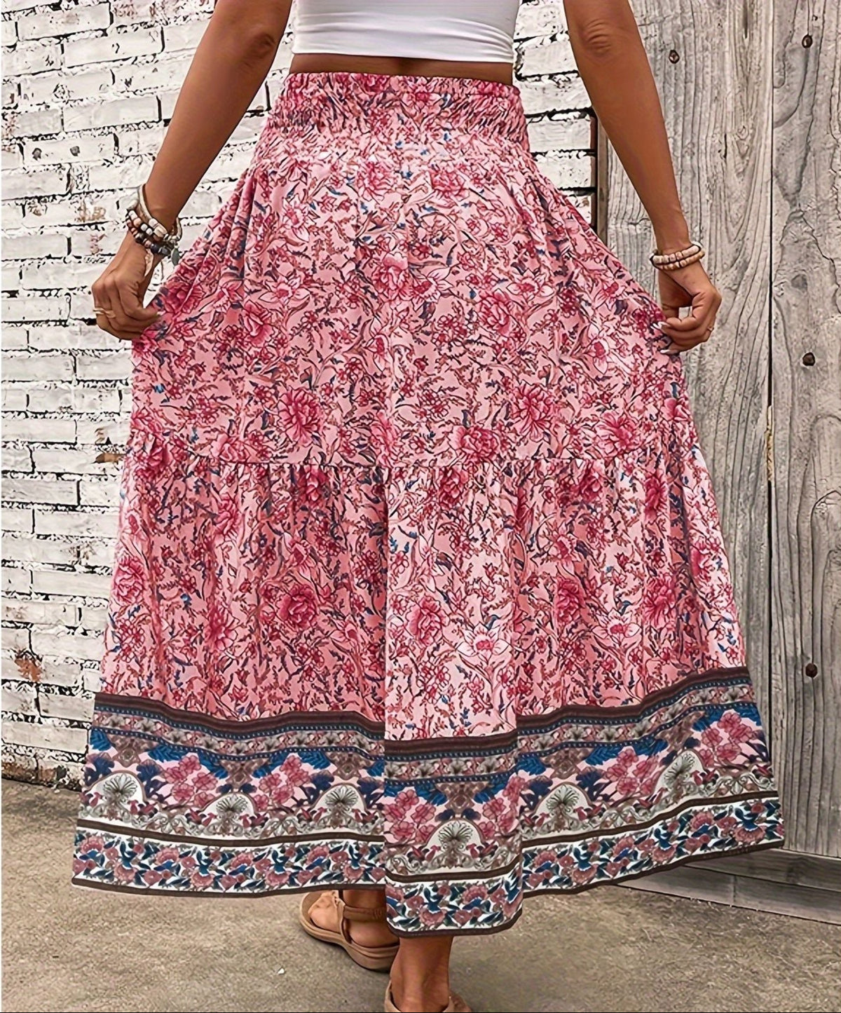 Women’s Floral Elastic Waist Maxi Skirt