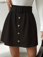 Women’s High Waisted Button Front Belted Mini Skirt