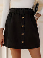 Women’s High Waisted Button Front Belted Mini Skirt