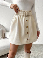 Women’s High Waisted Button Front Belted Mini Skirt
