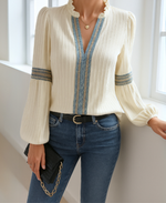 Women’s Long Sleeve V-Neck Embroidered Blouse