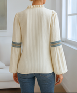 Women’s Long Sleeve V-Neck Embroidered Blouse