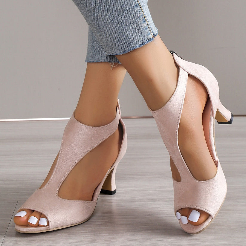 Women’s Open-Toe Cut-Out Block Heel Shoes