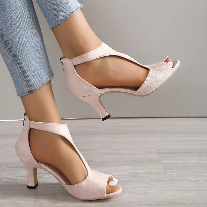 Women’s Open-Toe Cut-Out Block Heel Shoes