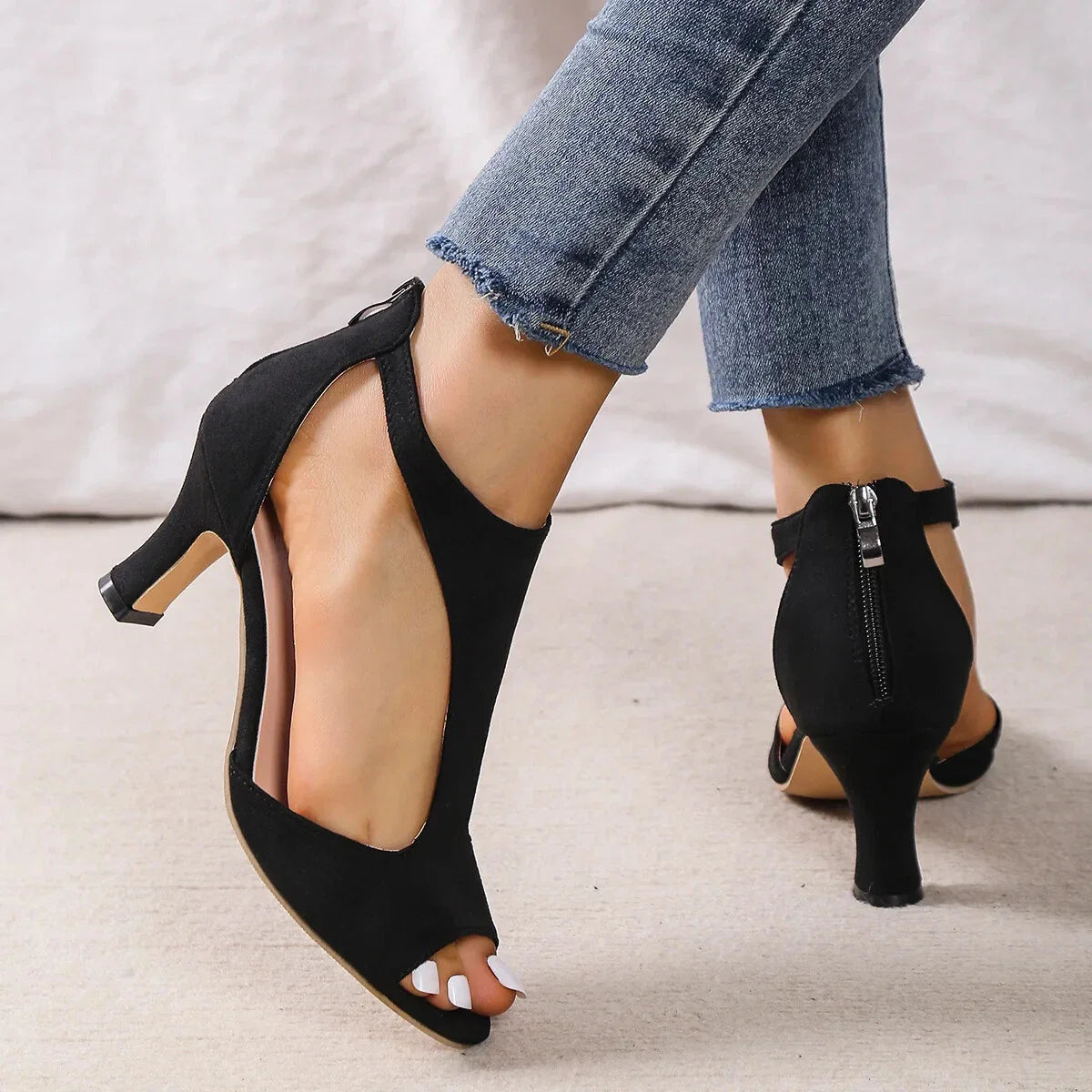 Women’s Open-Toe Cut-Out Block Heel Shoes