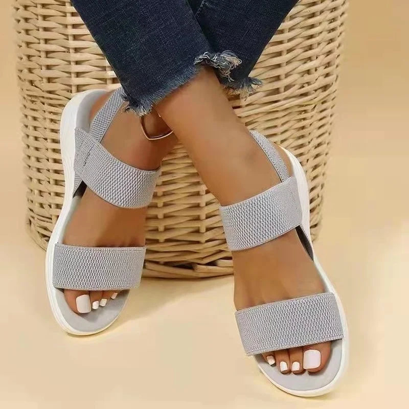 Women’s Open-Toe Elastic Strap Flat Sandals
