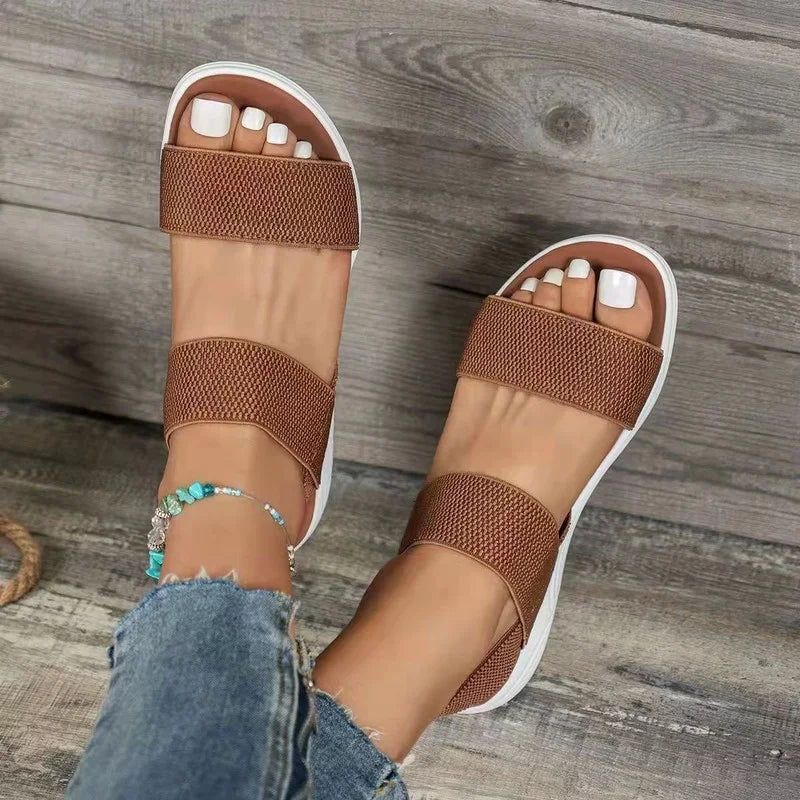 Women’s Open-Toe Elastic Strap Flat Sandals