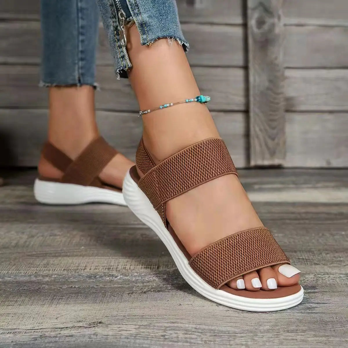 Women’s Open-Toe Elastic Strap Flat Sandals