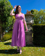 Women’s Pleated Cut-Out Midi Wedding Guest Dress