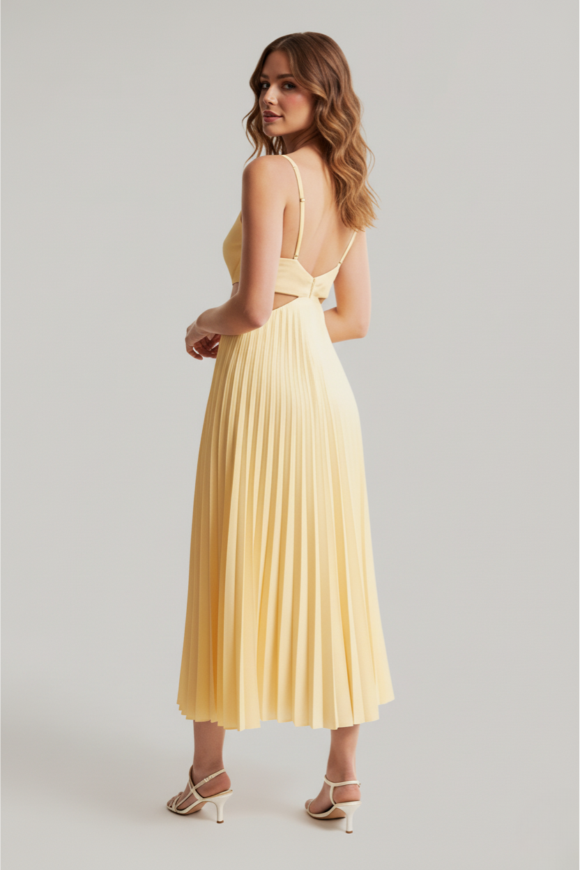 Women’s Pleated Cut-Out Midi Wedding Guest Dress
