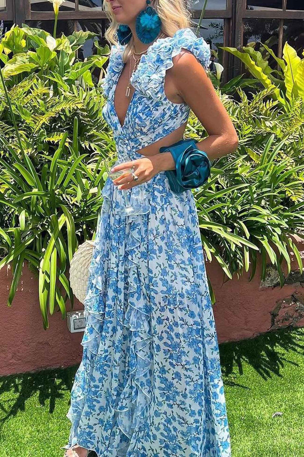 Women’s Ruffle Sleeve Floral Maxi Wedding Guest Dress