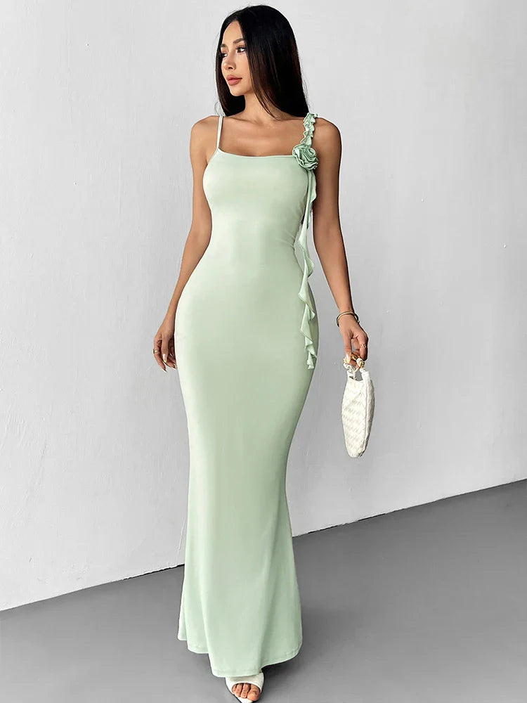 Women’s Ruffle Strap Maxi Wedding Guest Dress