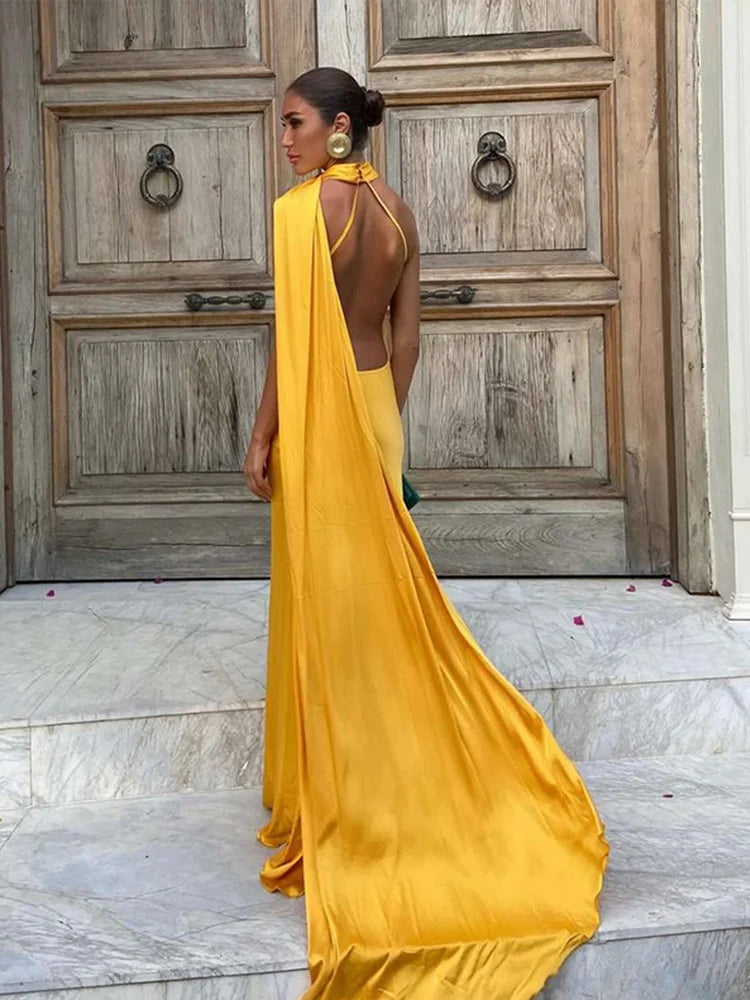 Women’s Scarf Neck Maxi Wedding Guest Dress