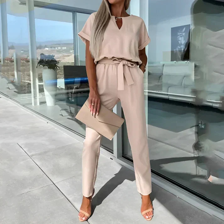 Women’s Short Sleeve Belted Jumpsuit