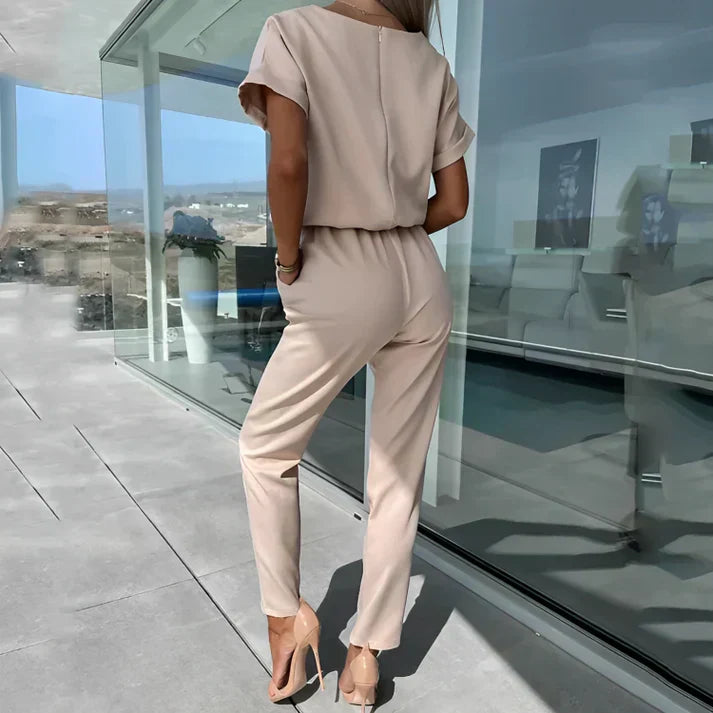 Women’s Short Sleeve Belted Jumpsuit