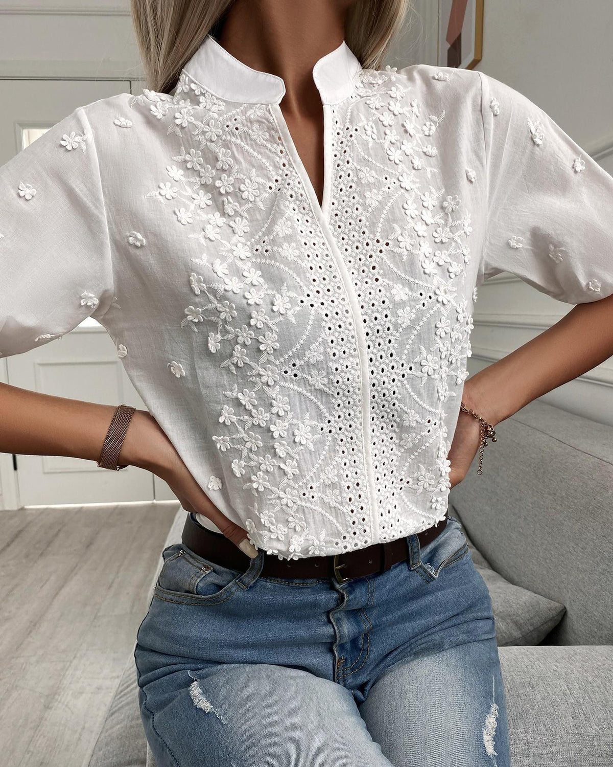 Women’s Short Sleeve Embroidered Blouse