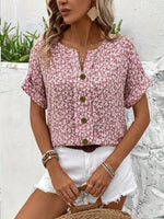 Women’s Short Sleeve Floral Button Front Blouse