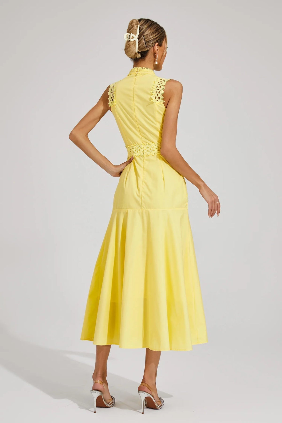 Women’s Sleeveless Lace Panel Midi Dress