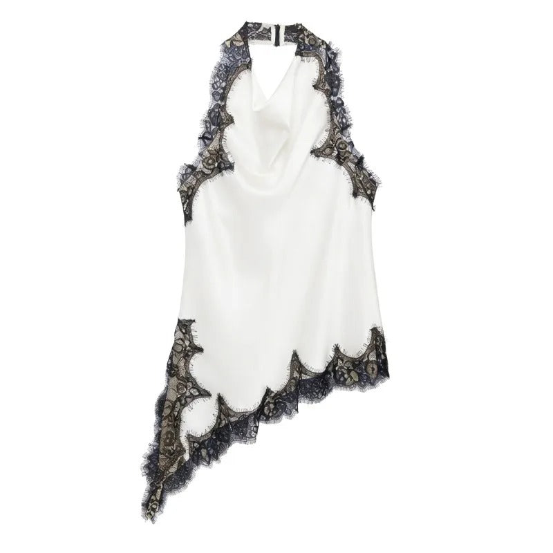 Women’s Sleeveless Lace Trim Halter Top