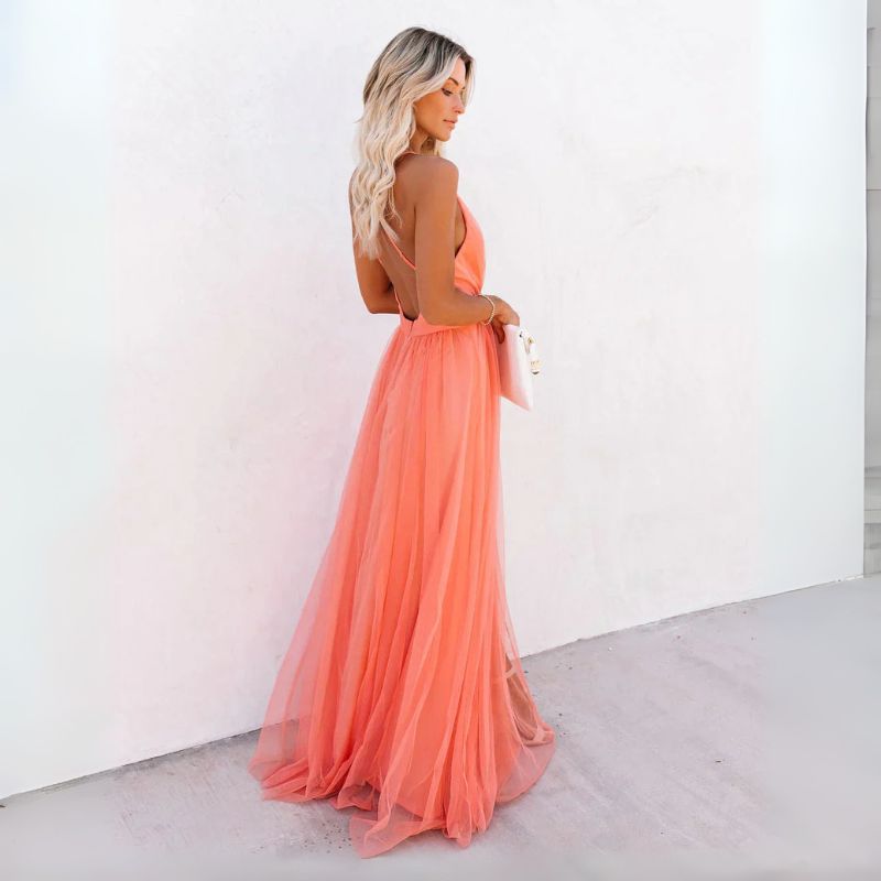 Women’s Sleeveless V-Neck Maxi Wedding Guest Dress