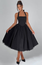 Women's A Line Sleeveless Halter Neck Midi Dress