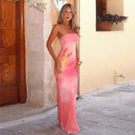 Women's Abstract Print Strapless Maxi Wedding Guest Dress