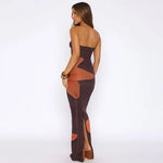 Women's Abstract Print Strapless Maxi Wedding Guest Dress