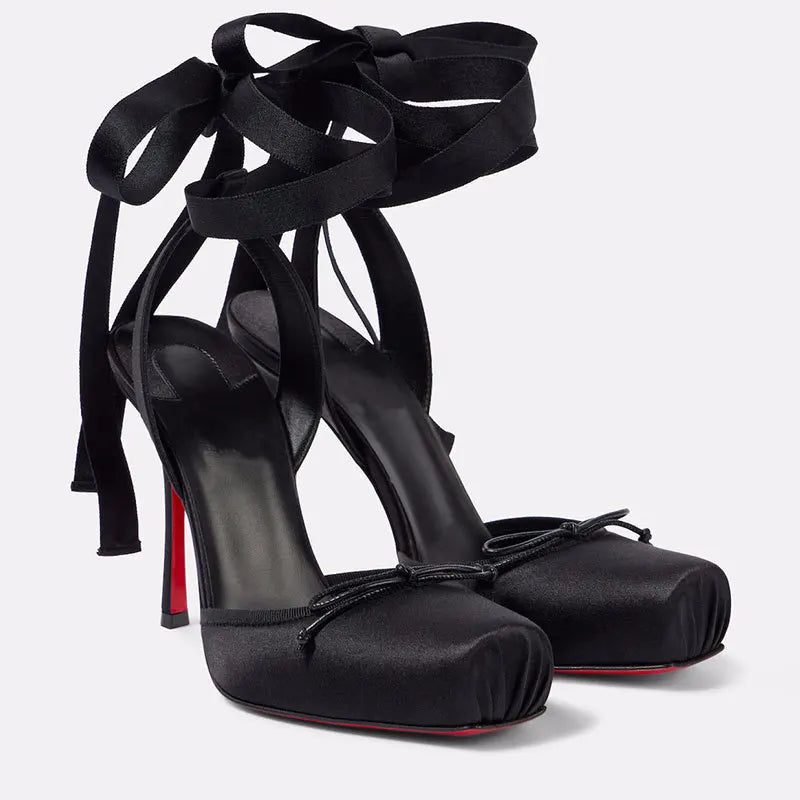 Women's Ankle-Tie Square-Toe Platform Stiletto High Heels