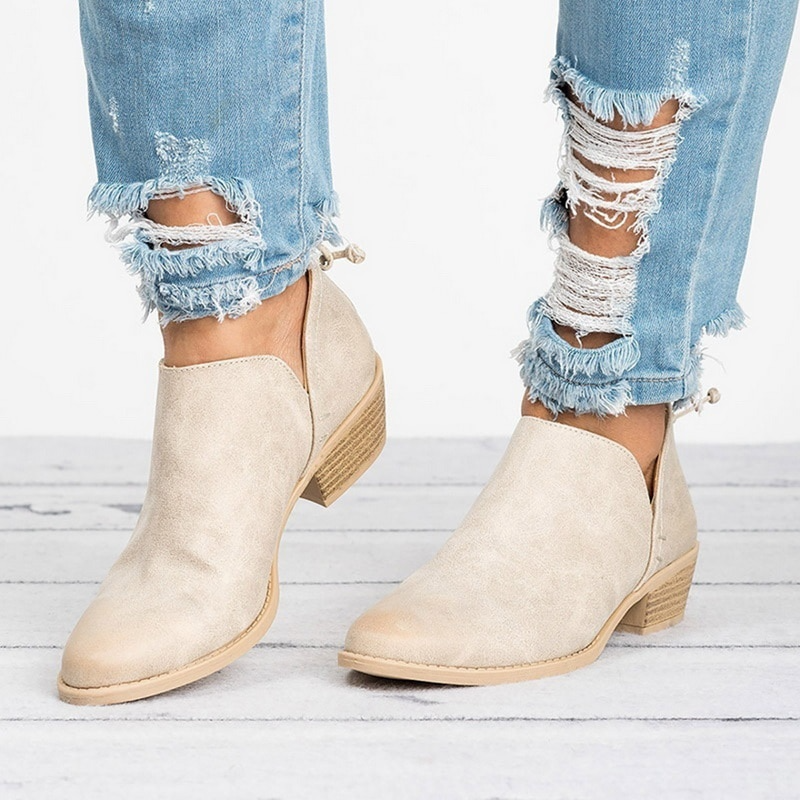 Women’s Back Zip Low Block Heel Ankle Boots