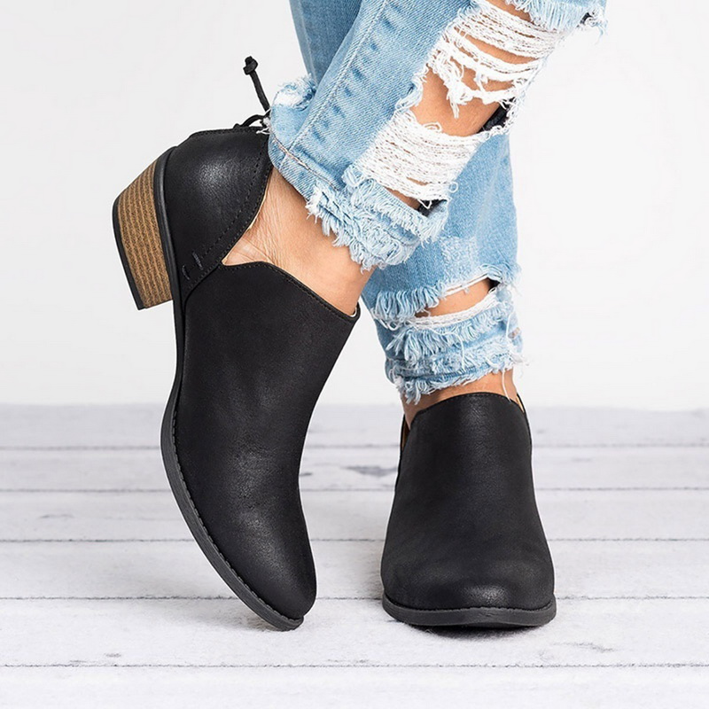Women’s Back Zip Low Block Heel Ankle Boots