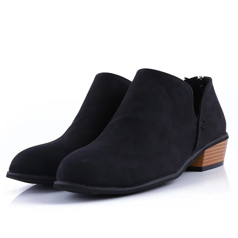 Women’s Back Zip Low Block Heel Ankle Boots