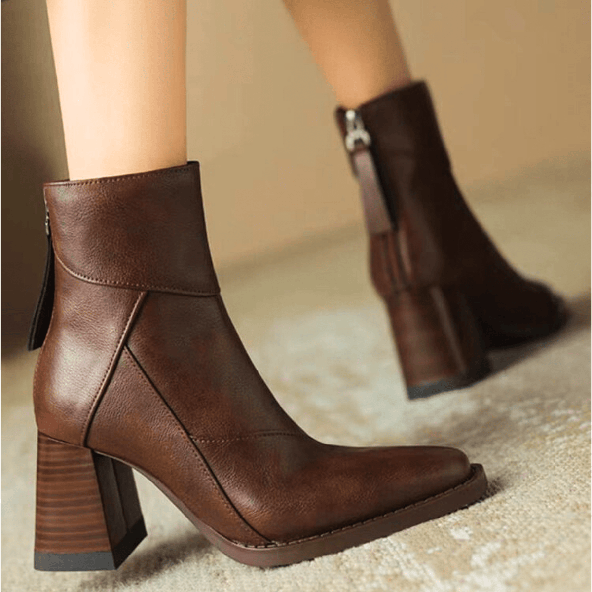 Women’s Back Zip Tassel Pull Block Heel Ankle Boots