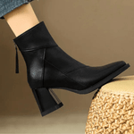 Women’s Back Zip Tassel Pull Block Heel Ankle Boots
