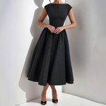 Women's Boat Neck Cap Sleeves Graduation Maxi Dress