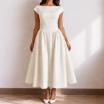 Women's Boat Neck Cap Sleeves Graduation Maxi Dress