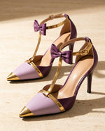 Women's Bow Ankle Strap T-Strap Pointed Toe Stiletto High Heels