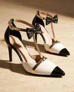 Women's Bow Ankle Strap T-Strap Pointed Toe Stiletto High Heels