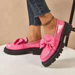 Women's Bow Platform Glossy Lug-Sole Loafers