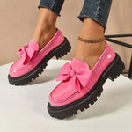 Women's Bow Platform Glossy Lug-Sole Loafers