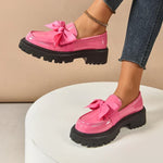 Women's Bow Platform Glossy Lug-Sole Loafers