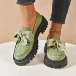 Women's Bow Platform Glossy Lug-Sole Loafers