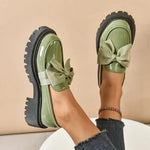 Women's Bow Platform Glossy Lug-Sole Loafers