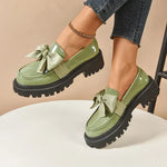 Women's Bow Platform Glossy Lug-Sole Loafers