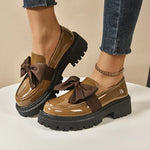 Women's Bow Platform Glossy Lug-Sole Loafers