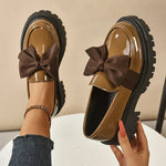Women's Bow Platform Glossy Lug-Sole Loafers