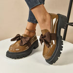 Women's Bow Platform Glossy Lug-Sole Loafers