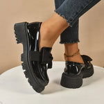 Women's Bow Platform Glossy Lug-Sole Loafers
