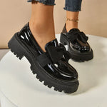 Women's Bow Platform Glossy Lug-Sole Loafers