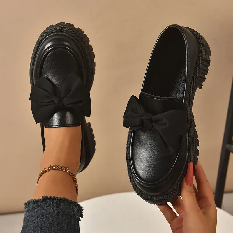 Women's Bow Platform Glossy Lug-Sole Loafers